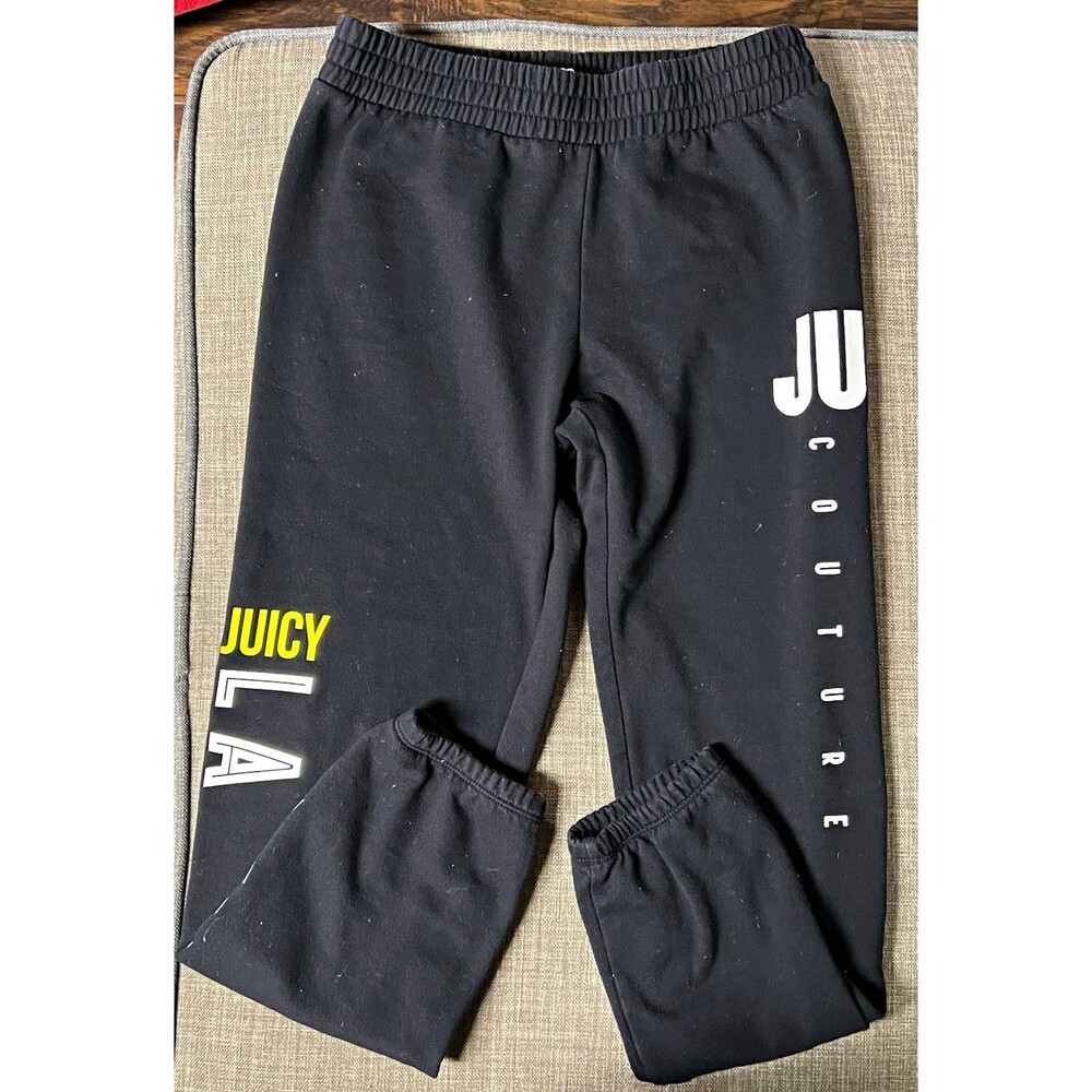 Juicy Couture Womens Small Black Graphic Logo Fleece Jogger Sweatpants Cuffed